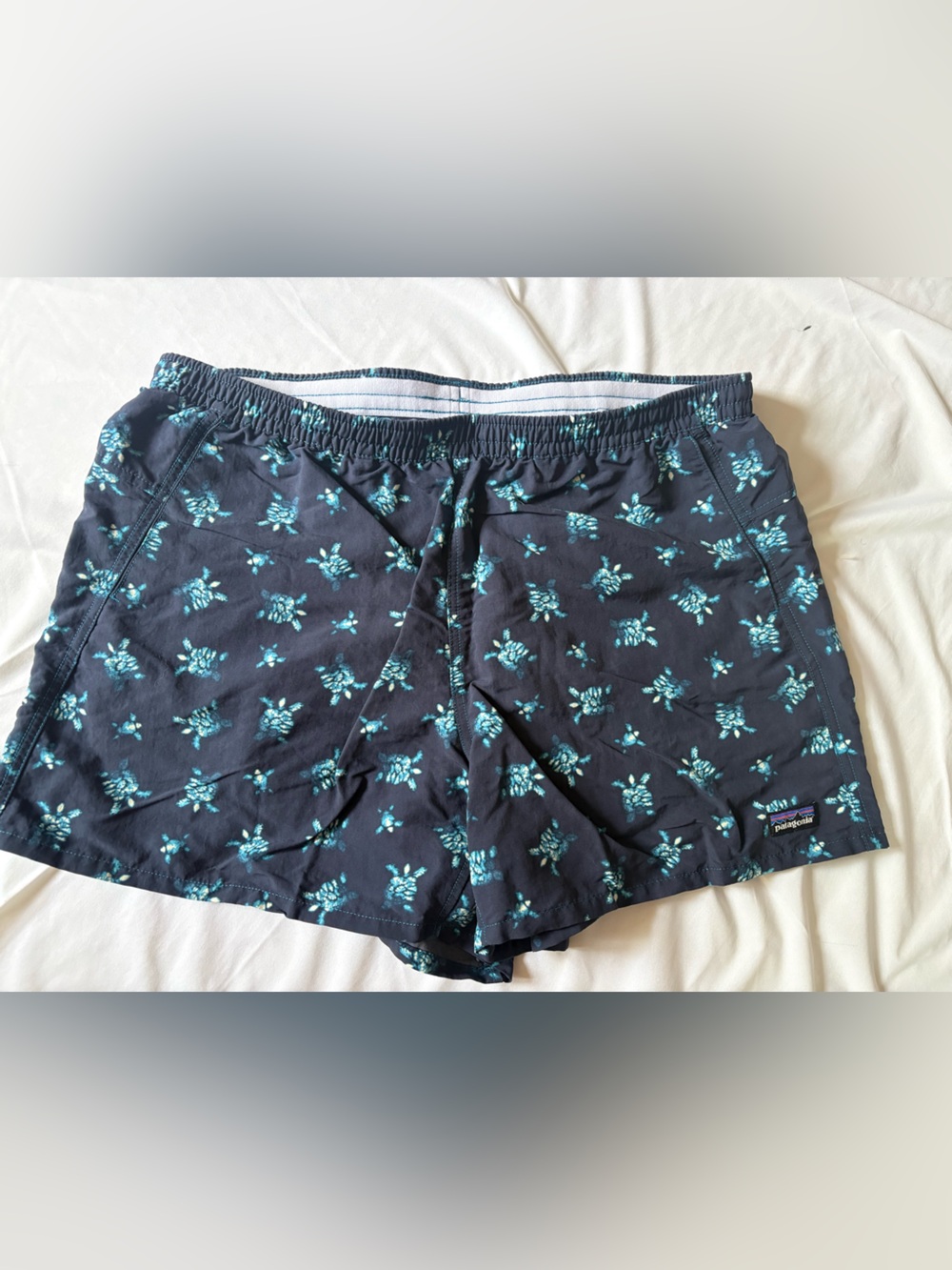 Patagonia Baggies Navy Shorts with Sea Turtle Print